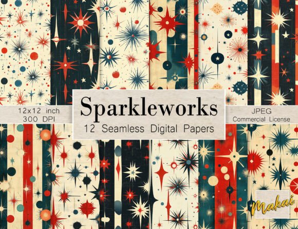 12 Seamless Mid Century 4th of July Digital Papers