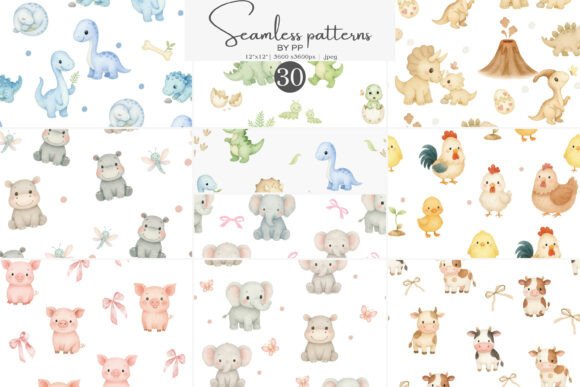 Baby Animals 30 Cute Pattern Set