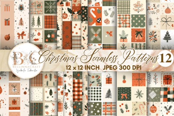 Christmas Seamless Digital Paper JPEG – 12 Festive Designs for Your Projects