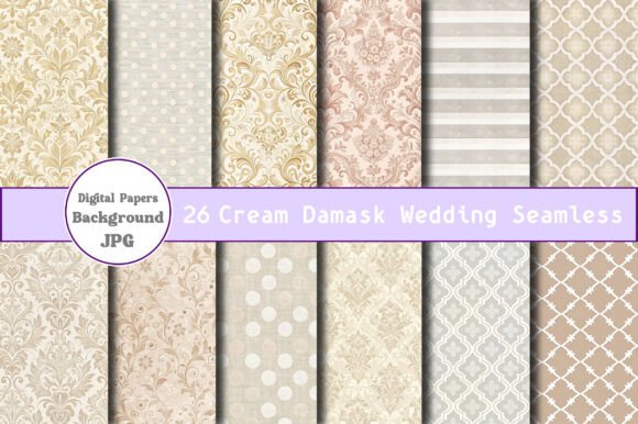 Cream Damask Wedding Digital Paper: A Versatile Design Resource for Creative Projects