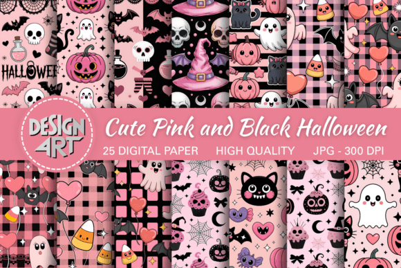Cute Pink and Black Halloween Pattern for Creative Projects