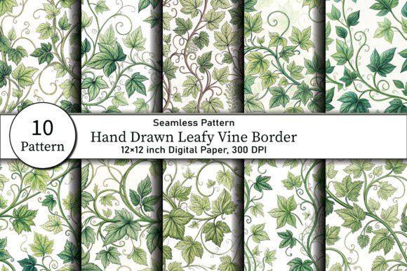 Enhance Your Creative Projects with Hand Drawn Leafy Vine Border and Elegant Border Frame Digital Papers
