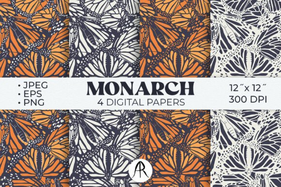Hand-Drawn Monarch Butterfly Patterns for Creative Design