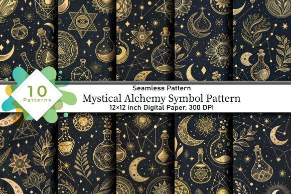 Mystical Alchemy Symbol Pattern: A Cosmic Canvas for Creative Expression