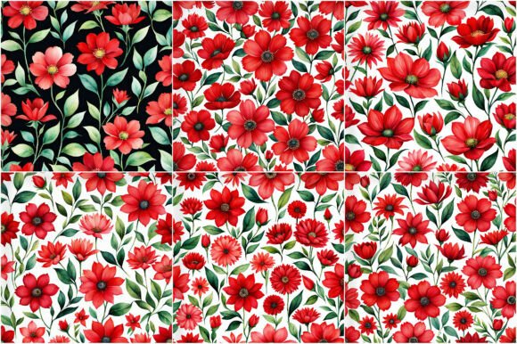 Red Watercolor Flowers Digital Papers: Elevate Your Creative Projects with Vibrant Floral Design