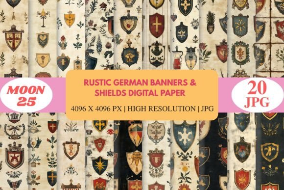Rustic German Banners Shields Digital: A Timeless Design Resource for Modern Creations