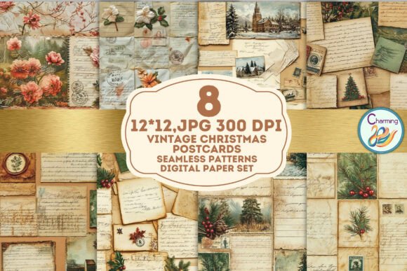 Seamless Paper Vintage Xmas Postcards
