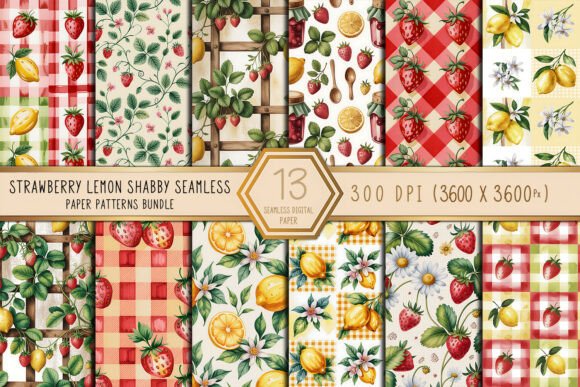 Strawberry Lemon Shabby Seamless Pattern