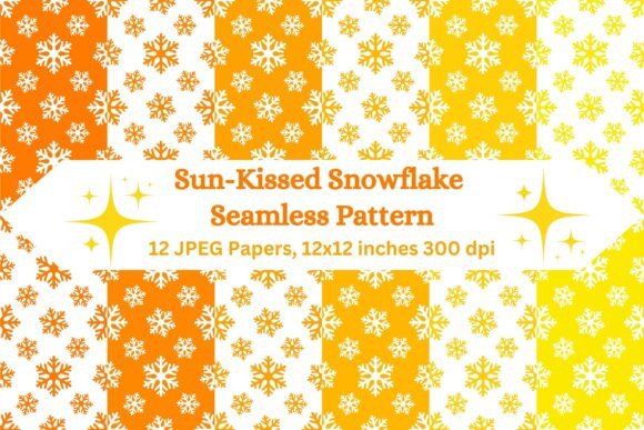 Sun-Kissed Snowflake Seamless Pattern – A Unique Blend of Winter Elegance and Warmth